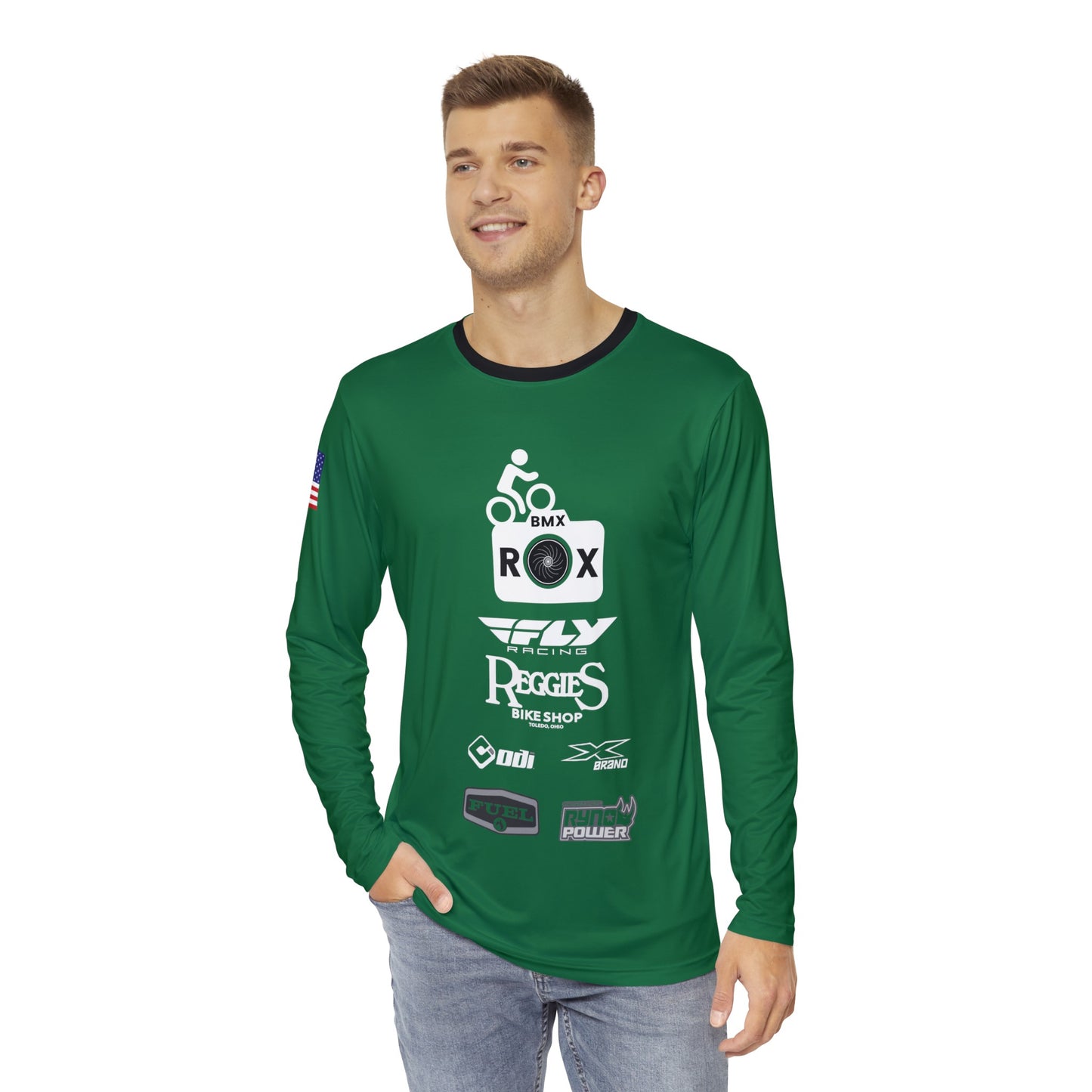 Green- Moe’s Man in Black Long Sleeve Shirt (AOP)