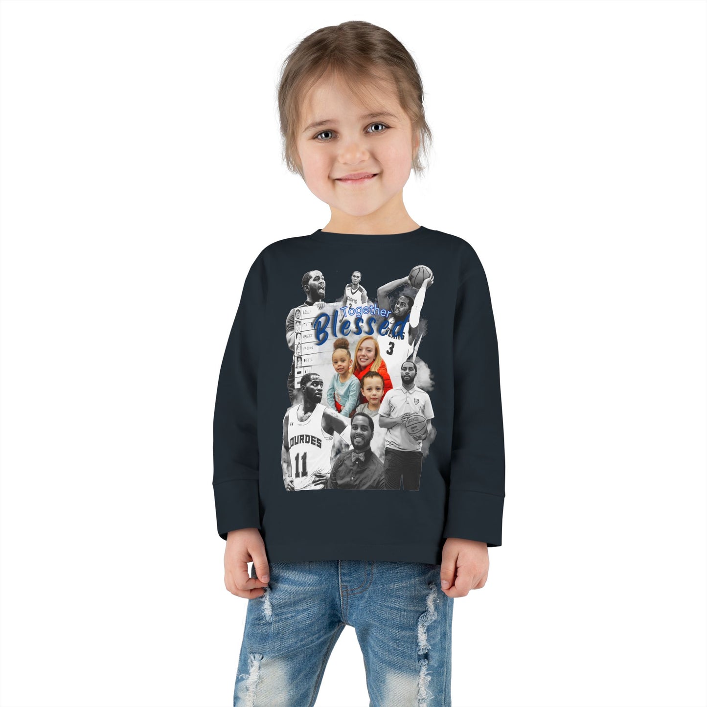 Toddler Long Sleeve Tee — "Blessed" Family & Basketball Photo Collage