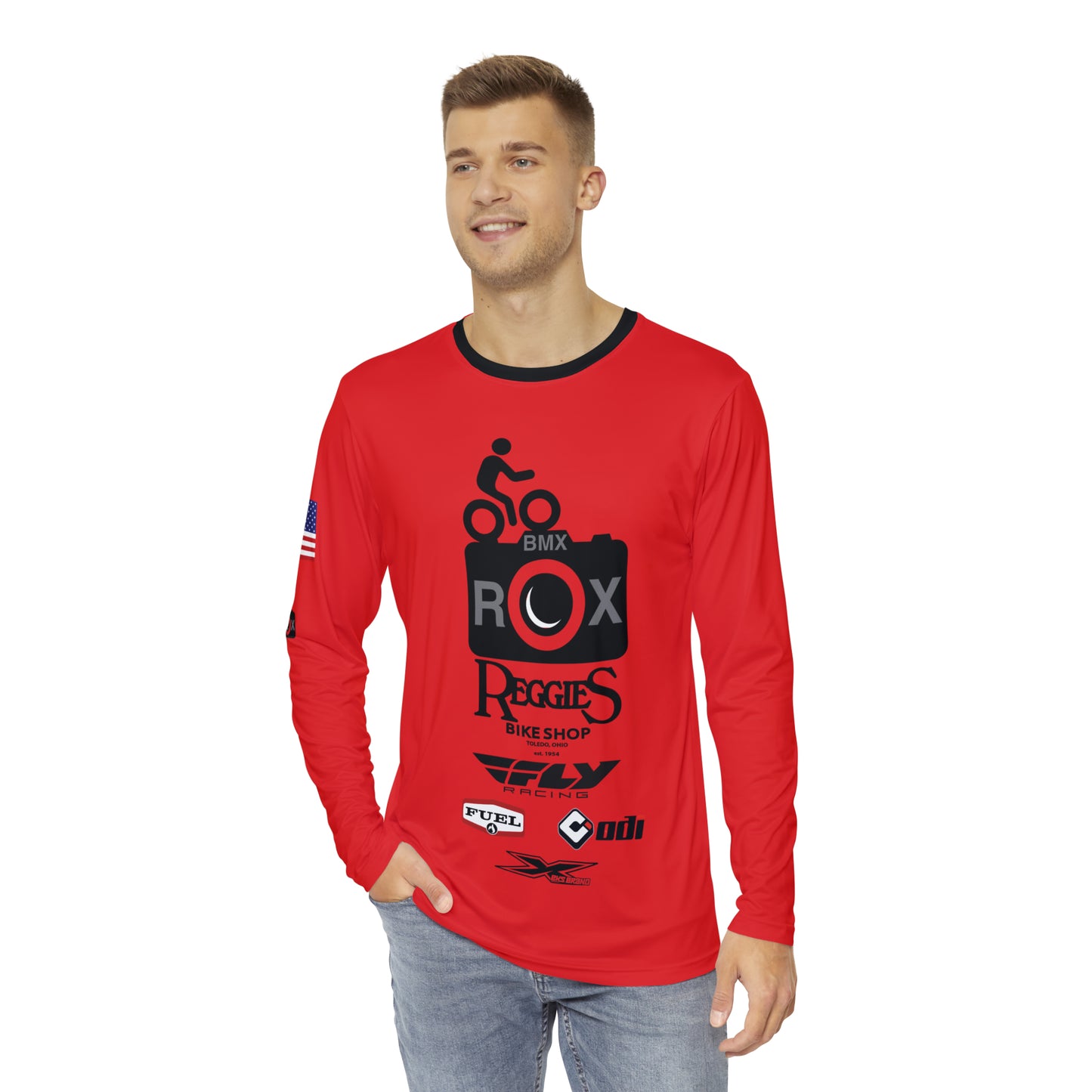 Moe’s Red Men's Long Sleeve Shirt (AOP)