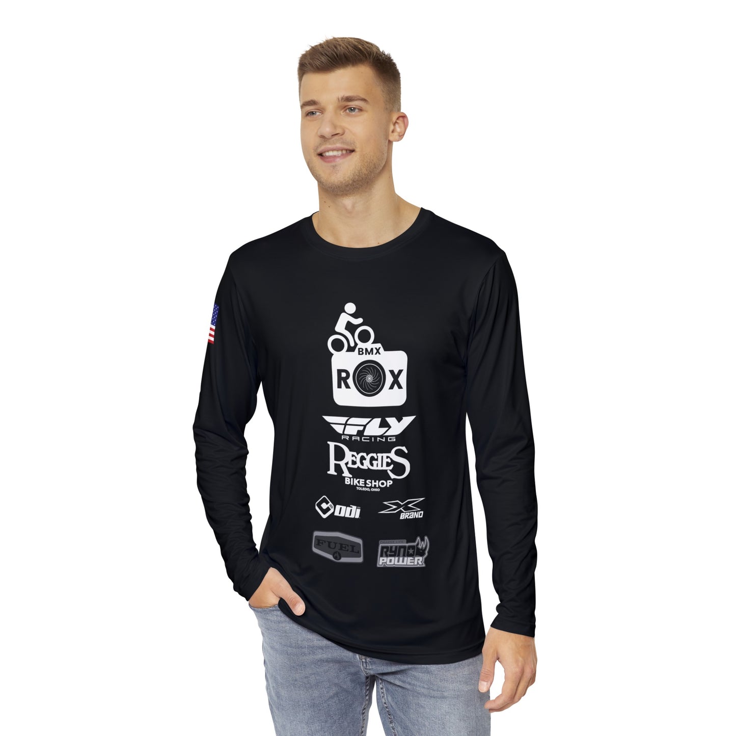 Moe’s Man in Black Long Sleeve Shirt (AOP)