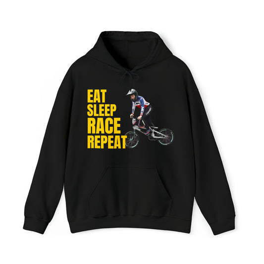 Carly Kane, Unisex Heavy Blend™ Hoodie, Eat, Sleep, Race, Repeat.